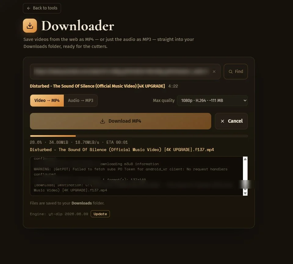 Downloader — save web video as MP4 or MP3
