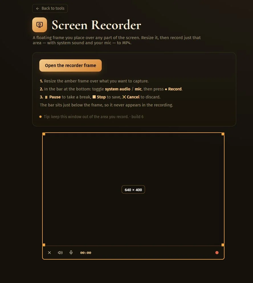 Screen Recorder — resizable capture frame